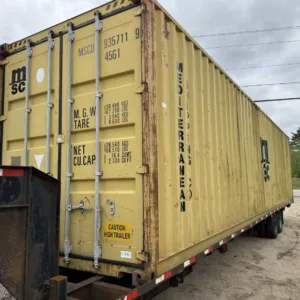 Buy a used 40ft high cube shipping container in mustard yellow. Wind and watertight, secure, and ideal for on-site or storage use.